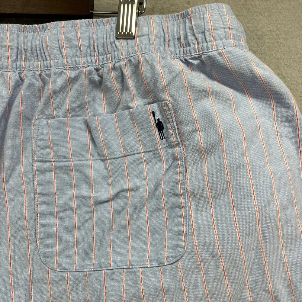 J Crew Pull On Shorts Mens XXL Light Blue Red Striped Organic Cotton Oarsman